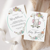 Niedlich Baby Elephant Boy Floral Swing Baby Dusch Einladung