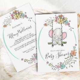 Niedlich Baby Elephant Boy Floral Swing Baby Dusch Einladung