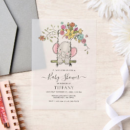 Niedlich Baby Elephant Boy Floral Swing Baby Dusch Pergament Einladungen