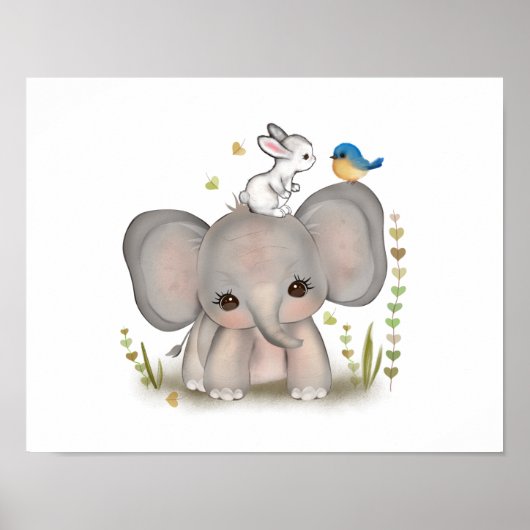 Niedlich Baby Elephant Bunny Poster drucken (Vorne)