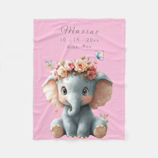 Niedlich Baby Elephant Butterfets Blume Fleecedecke (Vorderseite)