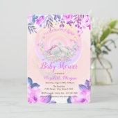 Niedlich Baby Elephant Butterfets Floral Einladung (Stehend Vorderseite)