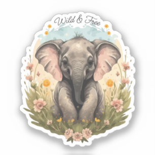 Niedlich Baby Elephant Calf Wildblume Wanderlust Aufkleber
