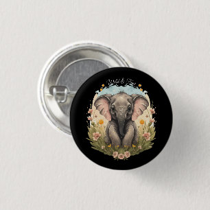 Niedlich Baby Elephant Calf Wildblume Wanderlust Button