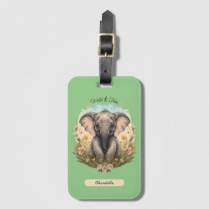 Niedlich Baby Elephant Calf Wildblume Wanderlust Gepäckanhänger