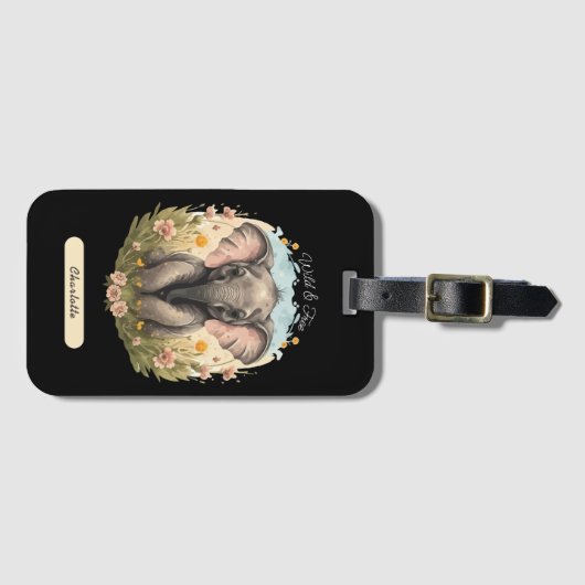 Niedlich Baby Elephant Calf Wildblume Wanderlust Gepäckanhänger (Vorderseite (Horizontal))