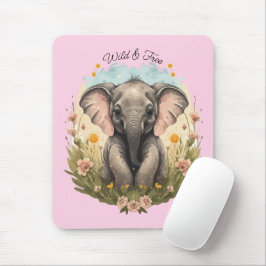Niedlich Baby Elephant Calf Wildblume Wanderlust Mousepad