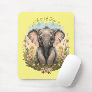 Niedlich Baby Elephant Calf Wildblume Wanderlust Mousepad
