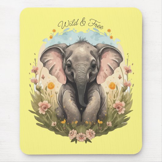 Niedlich Baby Elephant Calf Wildblume Wanderlust Mousepad (Vorne)