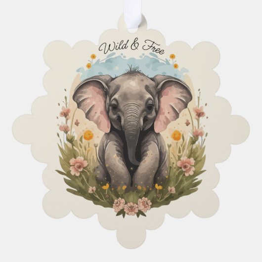Niedlich Baby Elephant Calf Wildblume Wanderlust Ornament Karte (Rückseite)