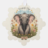 Niedlich Baby Elephant Calf Wildblume Wanderlust Ornament Karte (Vorderseite)