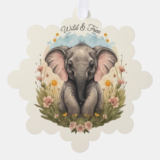 Niedlich Baby Elephant Calf Wildblume Wanderlust Ornament Karte (Vorderseite)