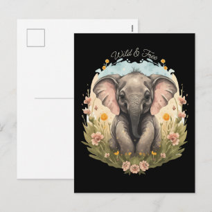 Niedlich Baby Elephant Calf Wildblume Wanderlust P Feiertagspostkarte