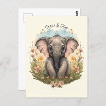 Niedlich Baby Elephant Calf Wildblume Wanderlust P