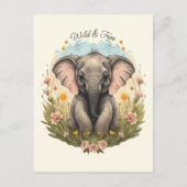 Niedlich Baby Elephant Calf Wildblume Wanderlust P Postkarte (Vorderseite)