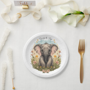 Niedlich Baby Elephant Calf Wildblume Wanderlust Pappteller
