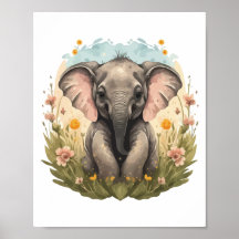 Niedlich Baby Elephant Calf Wildblume Wanderlust