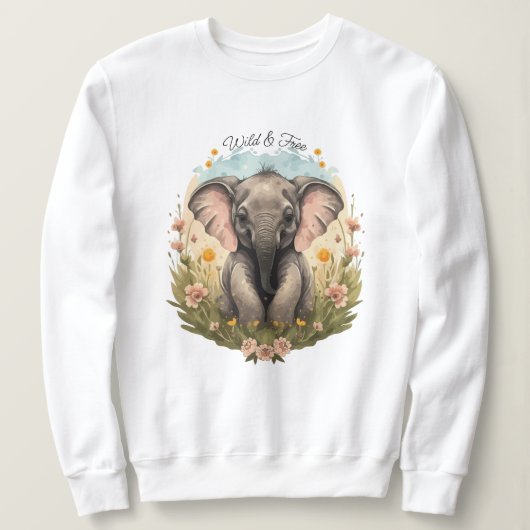 Niedlich Baby Elephant Calf Wildblume Wanderlust Sweatshirt (Design vorne)