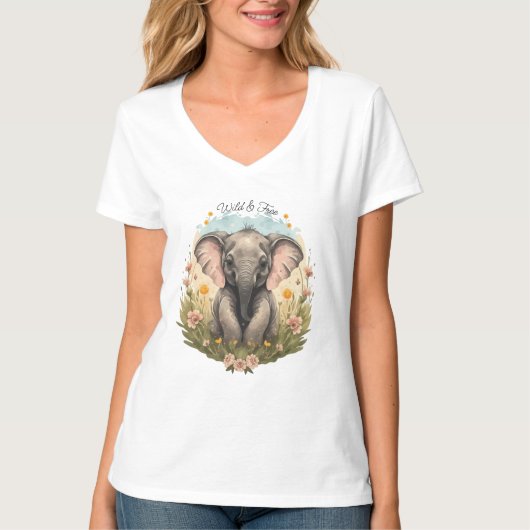 Niedlich Baby Elephant Calf Wildblume Wanderlust T-Shirt (Vorderseite)