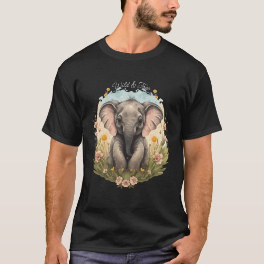 Niedlich Baby Elephant Calf Wildblume Wanderlust T-Shirt (Vorderseite)