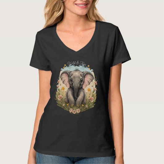 Niedlich Baby Elephant Calf Wildblume Wanderlust T-Shirt (Vorderseite)