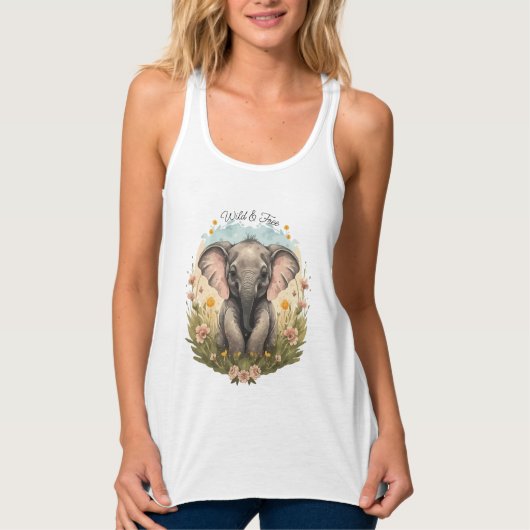 Niedlich Baby Elephant Calf Wildblume Wanderlust Tank Top (Vorderseite)