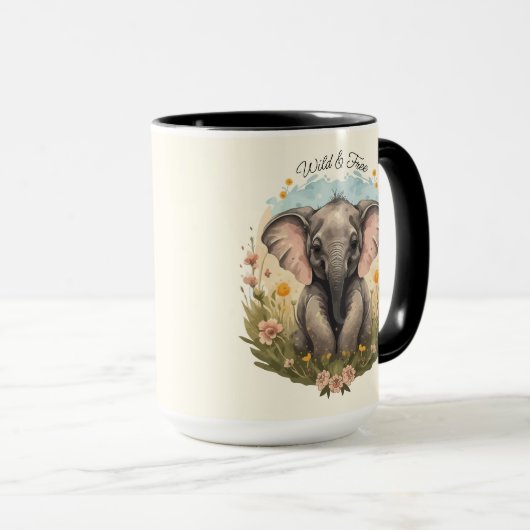 Niedlich Baby Elephant Calf Wildblume Wanderlust Tasse (VorderseiteRechts)