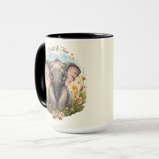 Niedlich Baby Elephant Calf Wildblume Wanderlust Tasse (Vorderseite Links)