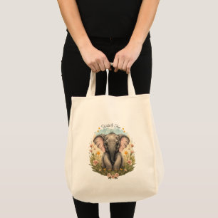 Niedlich Baby Elephant Calf Wildblume Wanderlust Tragetasche