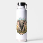 Niedlich Baby Elephant Calf Wildblume Wanderlust Trinkflasche (Rückseite)
