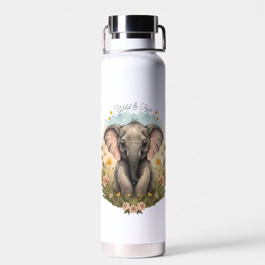 Niedlich Baby Elephant Calf Wildblume Wanderlust Trinkflasche (Rückseite)