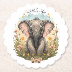 Niedlich Baby Elephant Calf Wildblume Wanderlust Untersetzer
