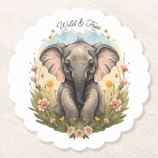 Niedlich Baby Elephant Calf Wildblume Wanderlust Untersetzer (Vorderseite)