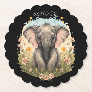 Niedlich Baby Elephant Calf Wildblume Wanderlust Untersetzer