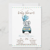 Niedlich Baby Elephant Car, Zigzag Babydusche Einladung (Vorderseite)