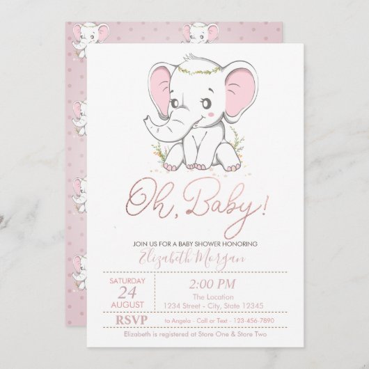 Niedlich Baby Elephant Dots Kinderdusche Einladung (Vorne/Hinten)