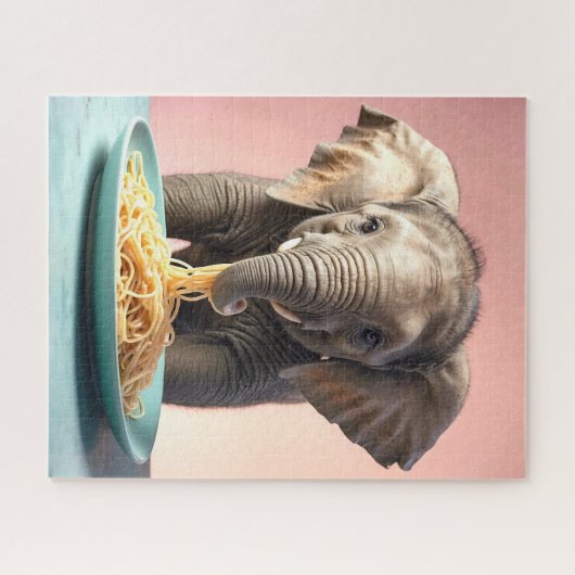 Niedlich Baby Elephant Eating Spaghetti Puzzle (Horizontal)