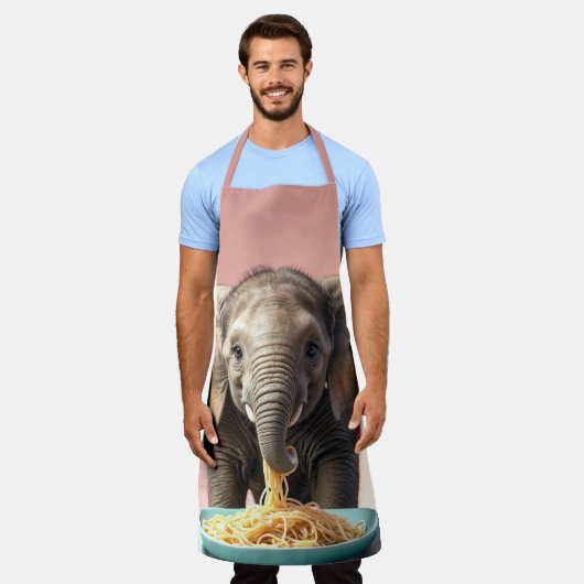 Niedlich Baby Elephant Eating Spaghetti Schürze (Getragen)