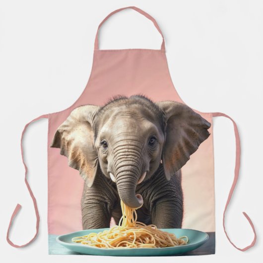 Niedlich Baby Elephant Eating Spaghetti Schürze (Vorderseite)