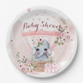 Niedlich Baby Elephant Floral Pink Babydusche Pappteller