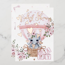 Niedlich Baby Elephant floral Pink Rose Folieneinladung