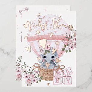 Niedlich Baby Elephant floral Pink Rose Folieneinladung