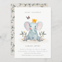 Niedlich Baby Elephant Foliage Baby Shower Einladu