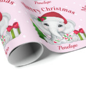 Niedlich Baby Elephant Frohe Weihnachten Pink Geschenkpapier (Rolleneckpunkt)
