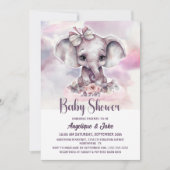 Niedlich Baby Elephant Girl Babydusche Einladung (Vorderseite)
