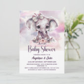 Niedlich Baby Elephant Girl Babydusche Einladung (Stehend Vorderseite)