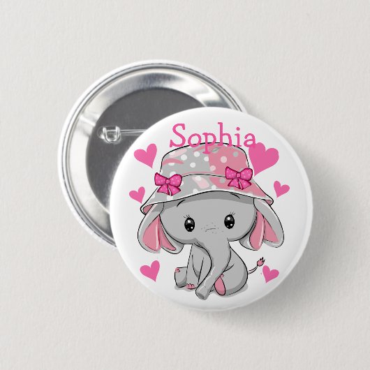 Niedlich Baby Elephant Girl Button (Vorne & Hinten)