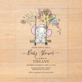 Niedlich Baby Elephant Girl Floral Swing Babydusch Acryleinladungen (Vorderseite)