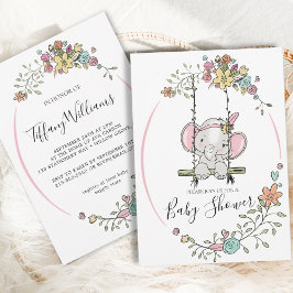 Niedlich Baby Elephant Girl Floral Swing Babydusch Einladung