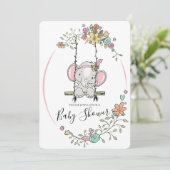 Niedlich Baby Elephant Girl Floral Swing Babydusch Einladung (Stehend Vorderseite)